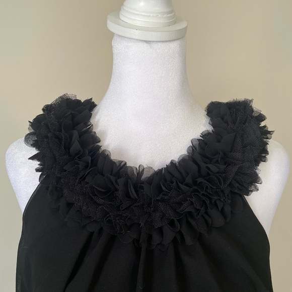 Ya Los Angeles little black dress Sz Small Silk blend sheer layers ruffle neck - Picture 2 of 8
